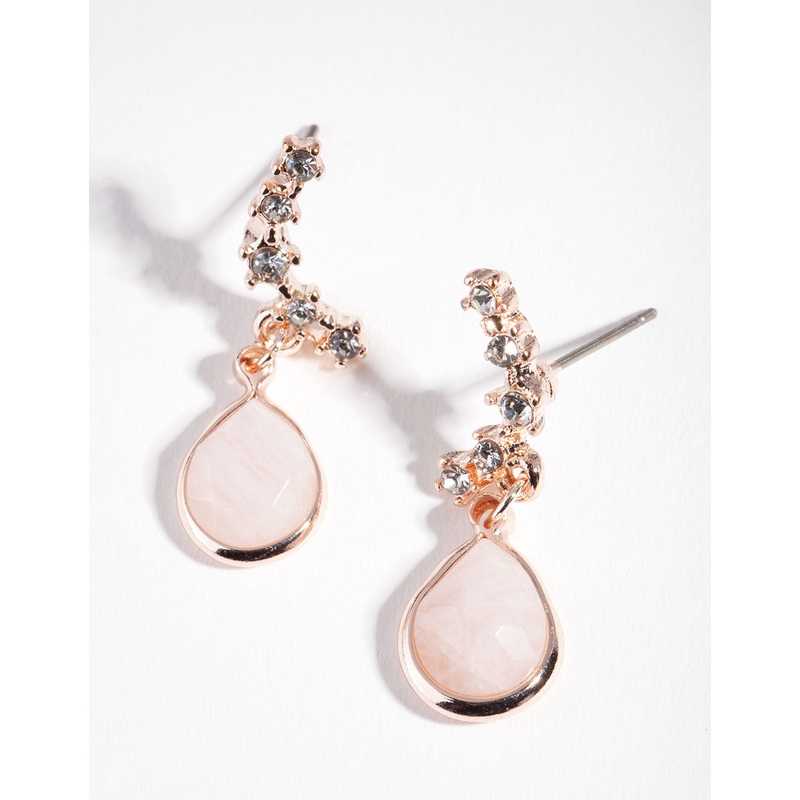 Rose Gold Quartz Star Diamante Crawler Earrings
