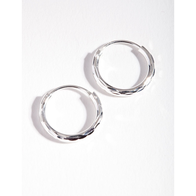 Sterling Silver 14mm Diacut Tube Hoop Earrings