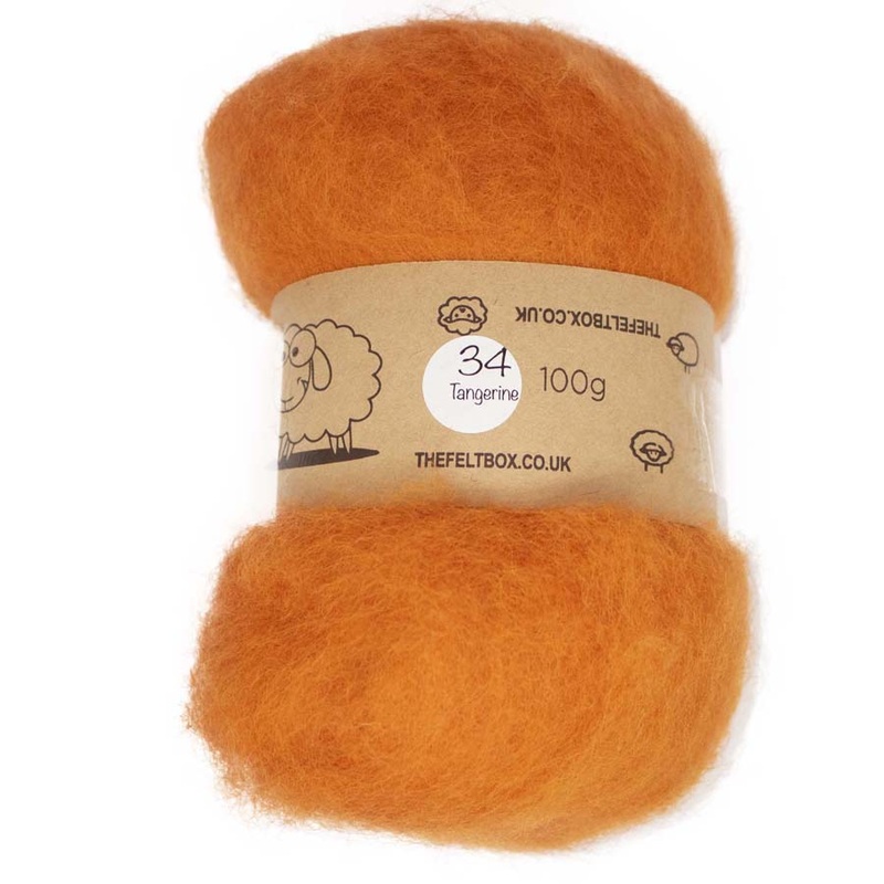 Carded NZ Wool For Needle Felting Batts – Tangerine #34