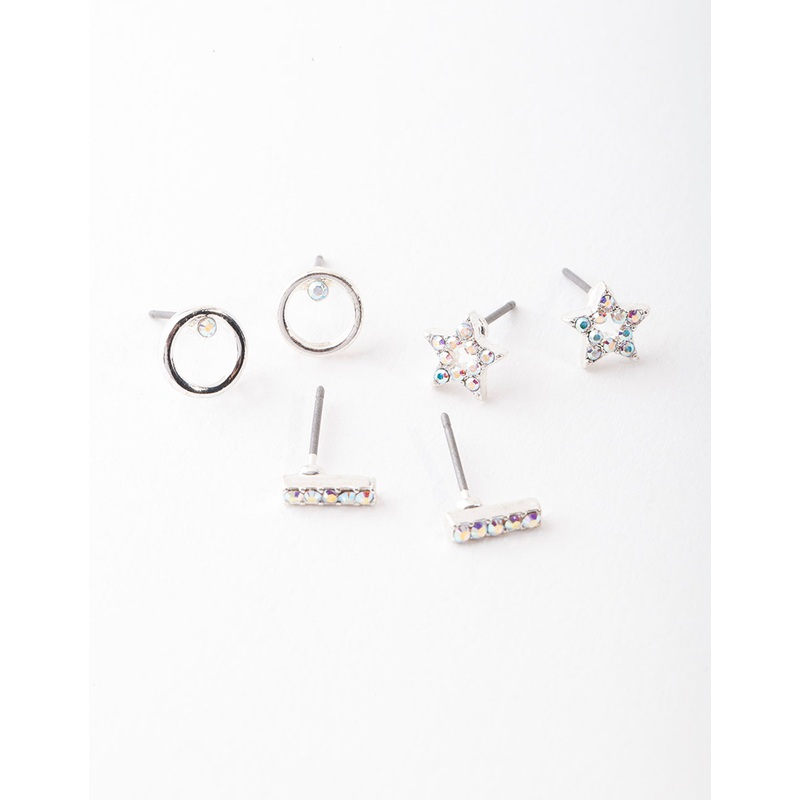 Diamond Simulant Silver Star Stud Earring Pack