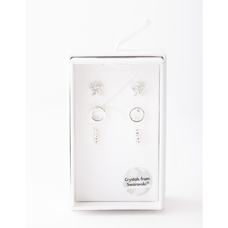 Diamond Simulant Silver Star Stud Earring Pack