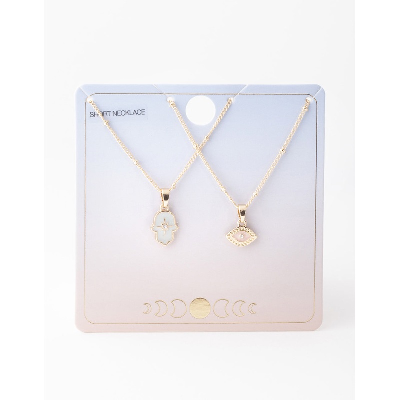Gold Evil Eye & Hamsa Hand Necklace Pack