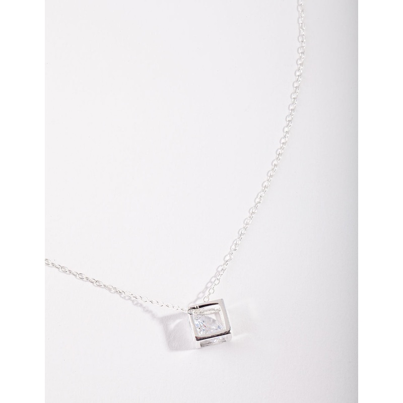 Sterling Silver Cubic Zirconia Cube Necklace
