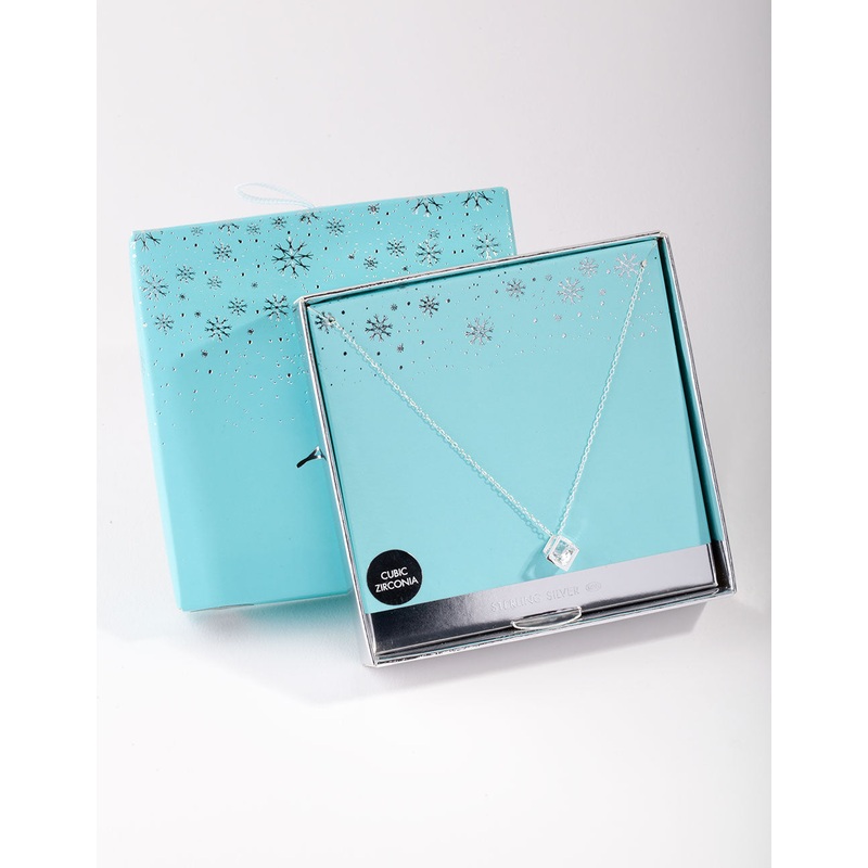 Sterling Silver Cubic Zirconia Cube Necklace