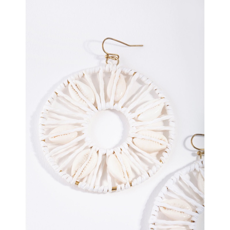 White Shell Disc Drop Earrings