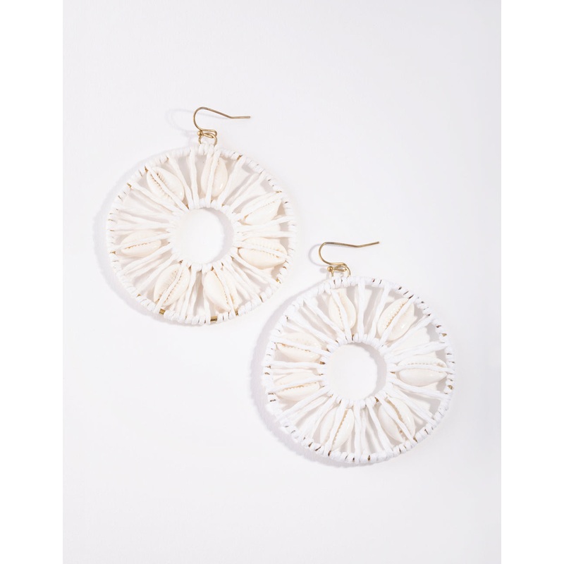 White Shell Disc Drop Earrings