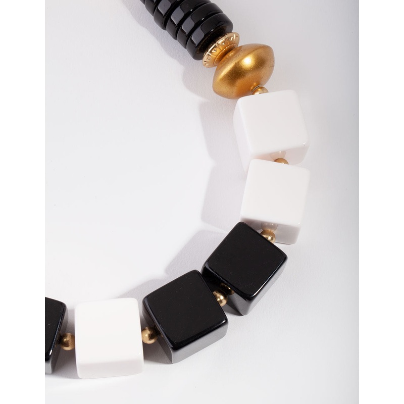 Black & Gold Statement Square Bead Necklace