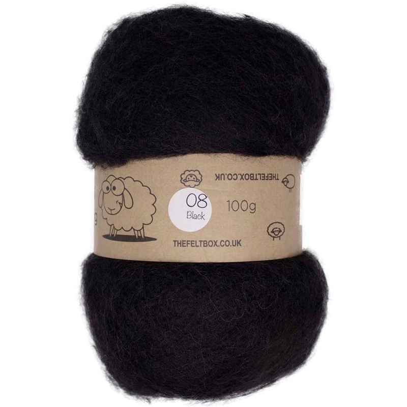 Carded NZ Wool For Needle Felting Batts – Black #08