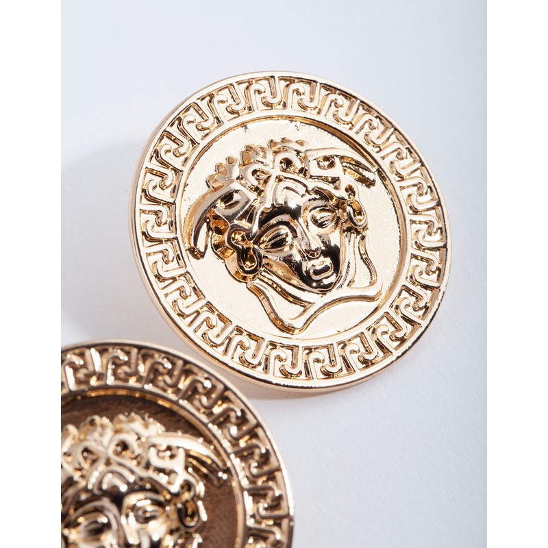 Gold Medusa Stamp Stud Earrings