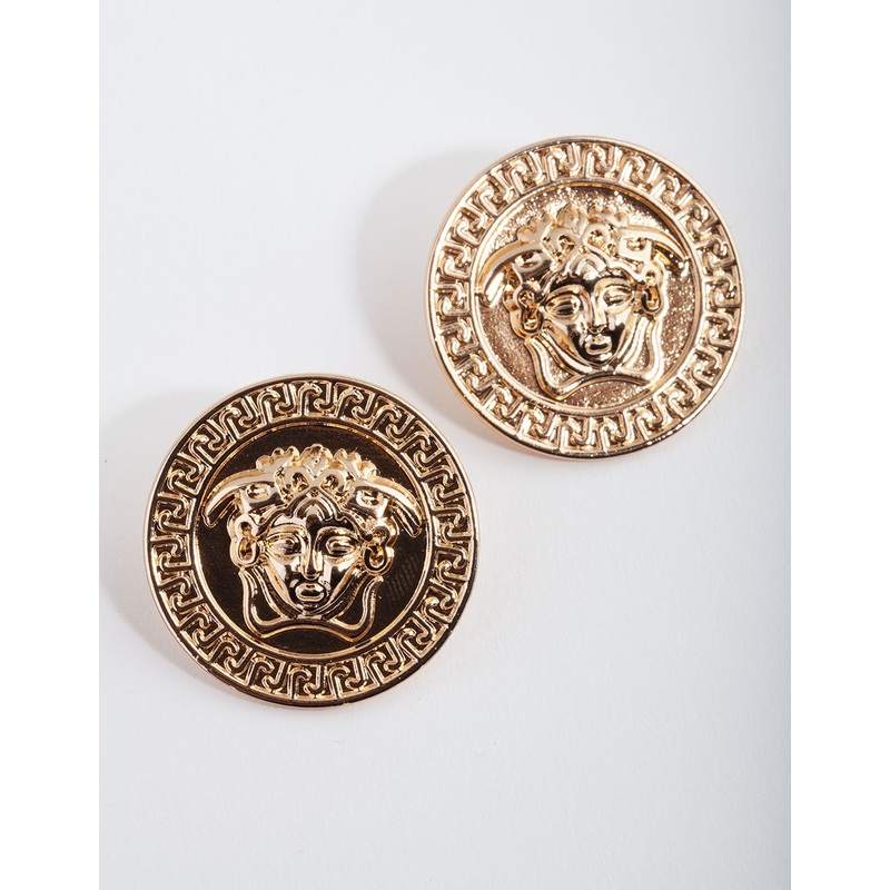 Gold Medusa Stamp Stud Earrings