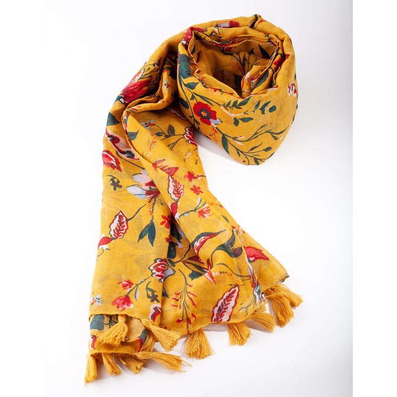 Mustard Floral Print Scarf