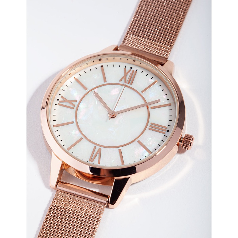 Rose Gold Roman Numeral Mesh Watch