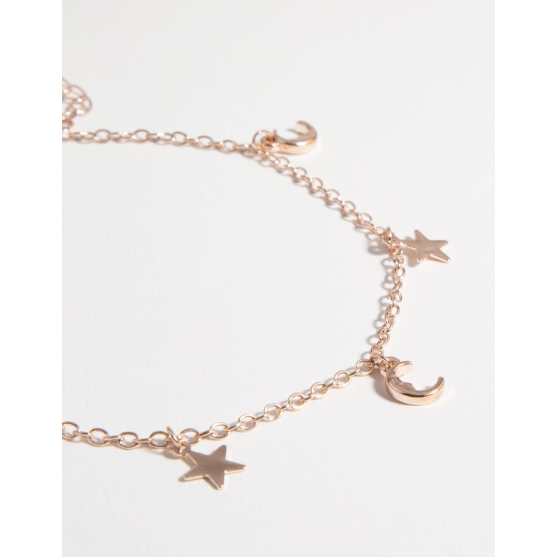 Rose Gold Star & Moon Charm Anklet