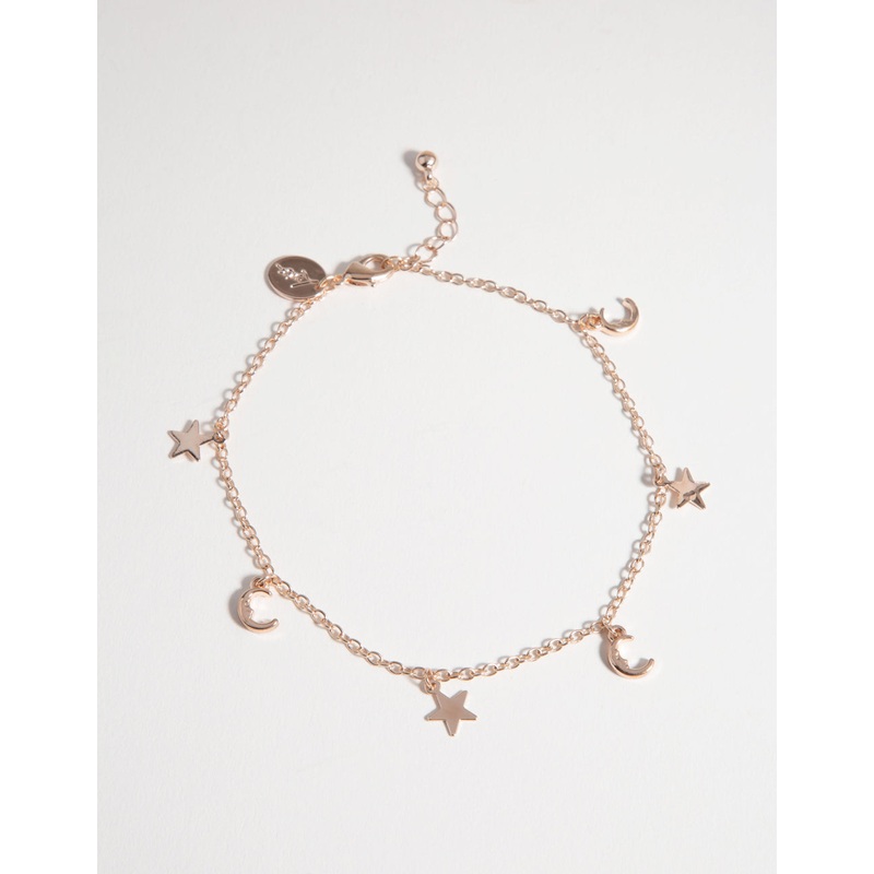 Rose Gold Star & Moon Charm Anklet