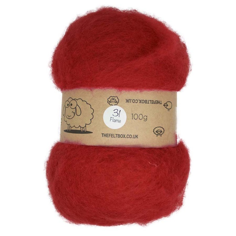 Carded NZ Needle Felting Wool Batts Red Flame #31