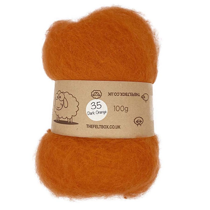 Carded NZ Wool For Needle Felting Batts Dark Orange #35