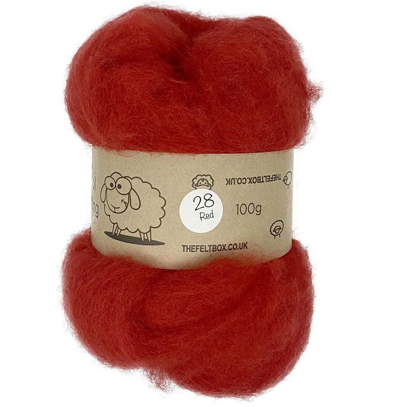 Carded NZ Wool For Needle Felting Batts – Red #28
