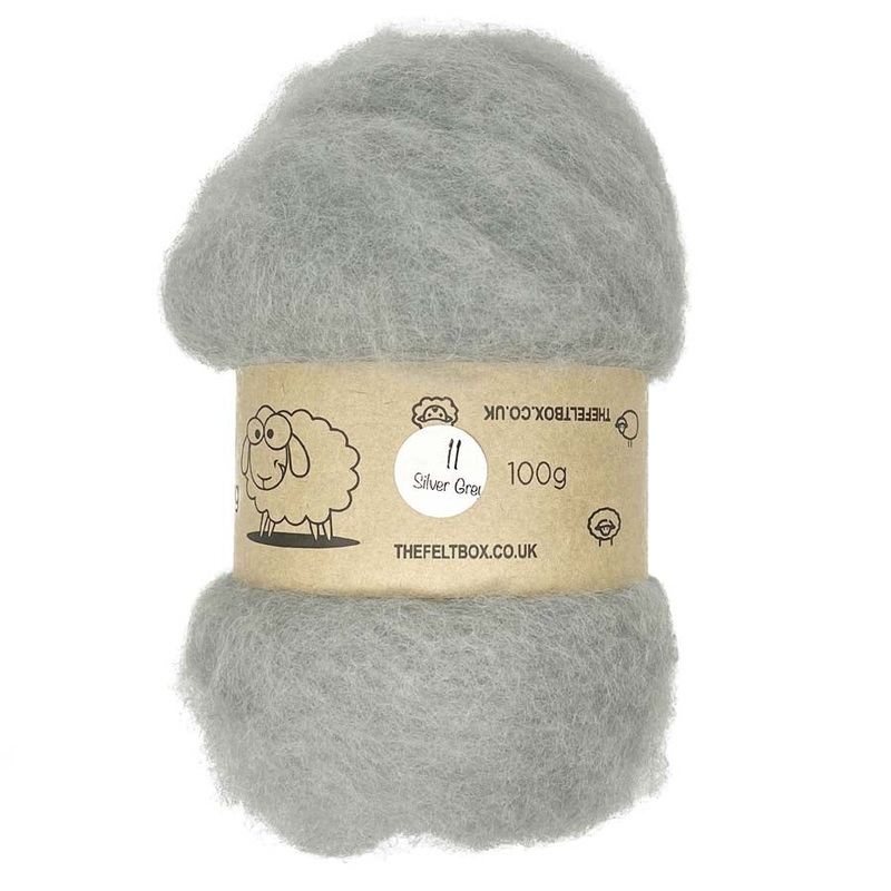 Carded NZ Wool For Needle Felting Batts – Silver Grey #11