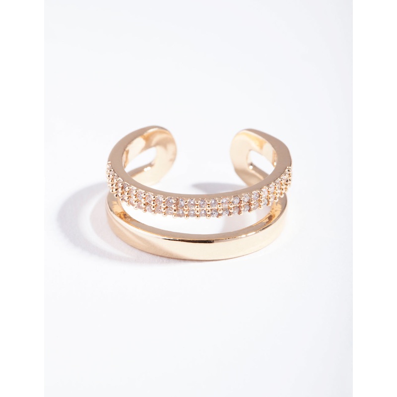Gold Cubic Zirconia Parallel Bands Ring
