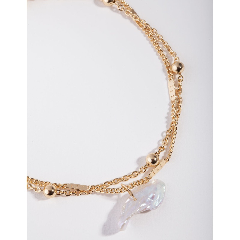 Gold Plated Ball & Pearl Drop Bracelet