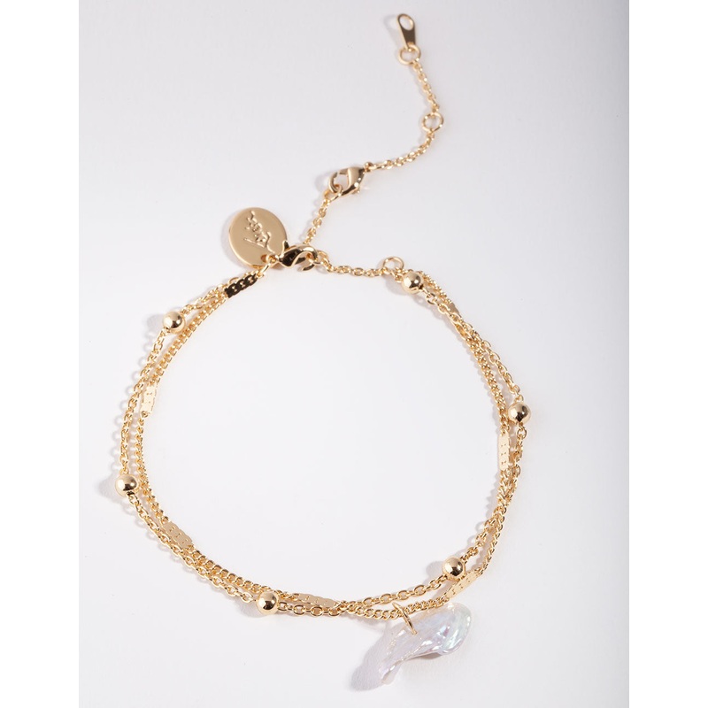 Gold Plated Ball & Pearl Drop Bracelet