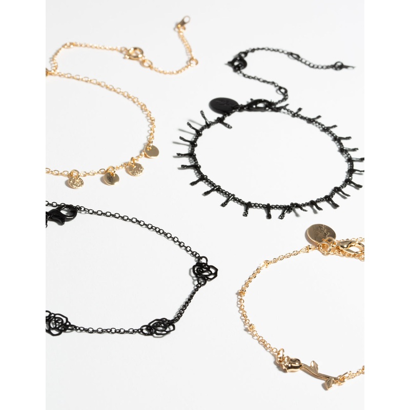 Matte Roses Bracelet & Anklet 4-Pack Set