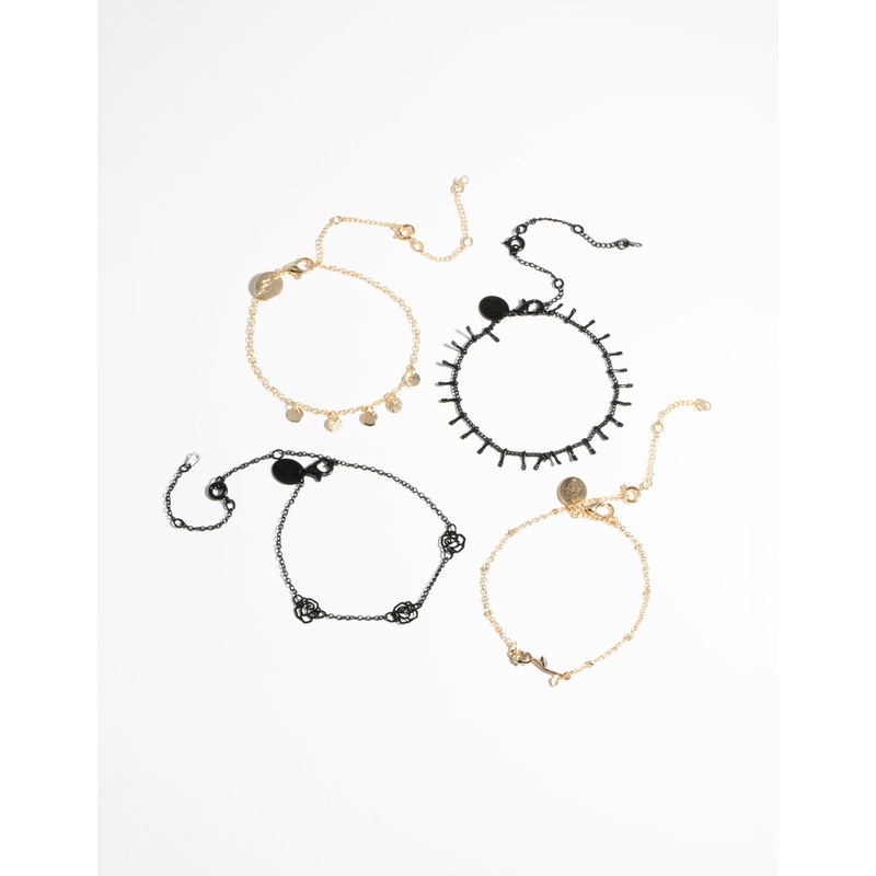 Matte Roses Bracelet & Anklet 4-Pack Set