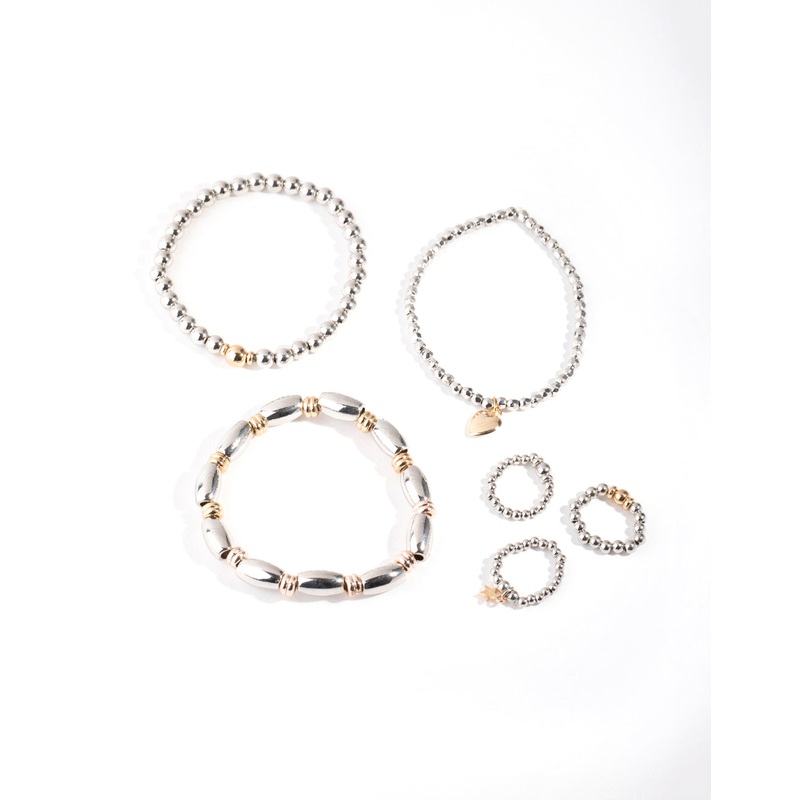 Mixed Metal Star & Moon Ring & Bracelet Pack