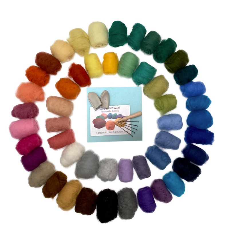 Needle Felting Starter Kit Large The Felt Box : 50 Colours Wool, Needles Mat Needle Holder Finger Protectors