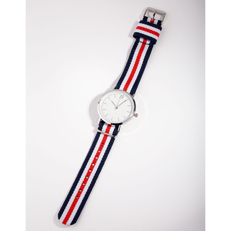 Rhodium Medium Stripe Fabric Watch