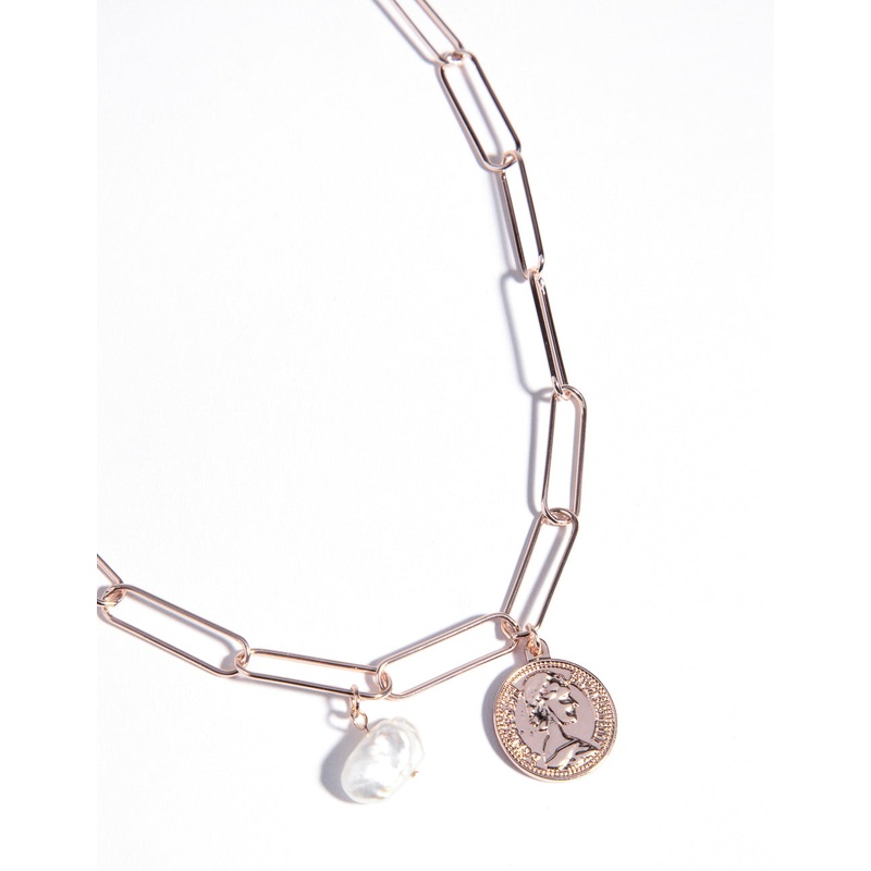 Rose Gold Rectangle Pearl Necklace