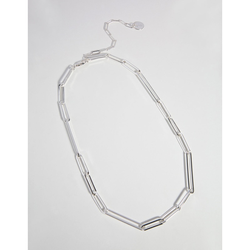 Silver Plated Fine Rectangle Link Necklace