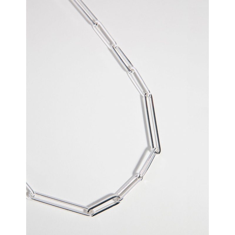 Silver Plated Fine Rectangle Link Necklace