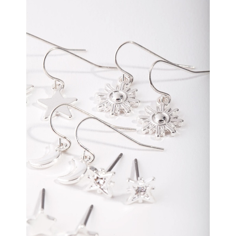 Silver Star & Moon Mix 9-Pack Earring
