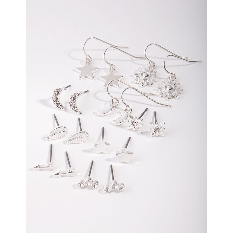 Silver Star & Moon Mix 9-Pack Earring