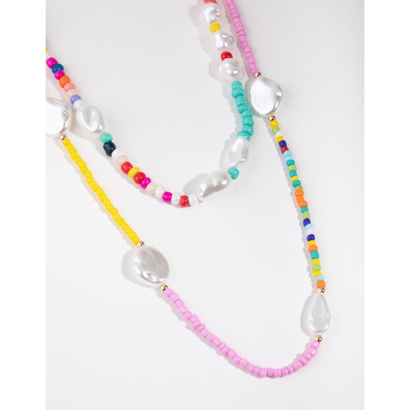 Gold Bead & Pearl 2-Row Necklace