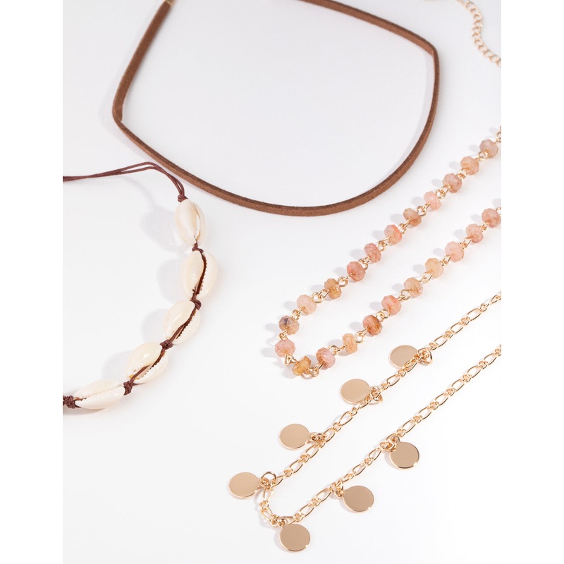 Gold Coin & Shell Choker 4-Pack