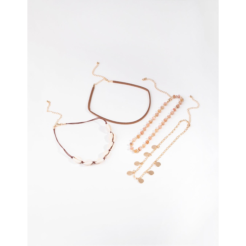 Gold Coin & Shell Choker 4-Pack