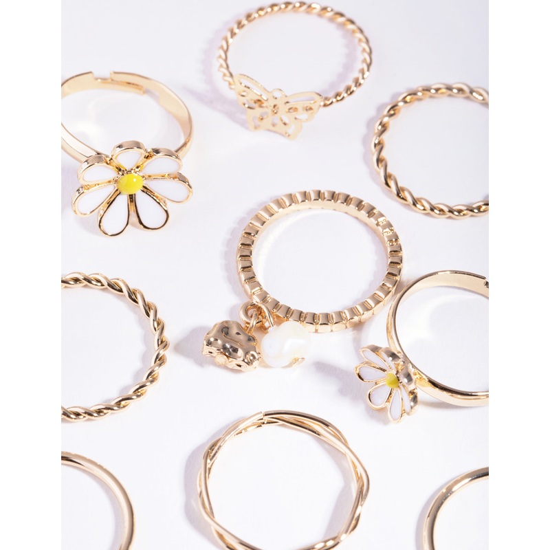 Gold Daisy Enamel Ring 8-Pack|SM|ML