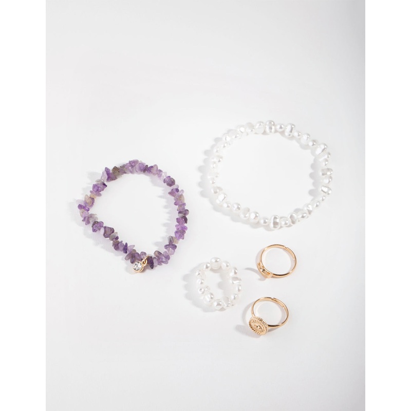 Gold Pearl Ring & Bracelet Pack