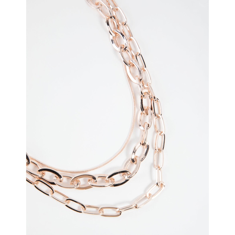 Rose Gold Short Wide Chain 3-Row Necklace