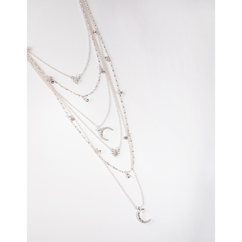 Silver Fine Diamante Celestial Necklace