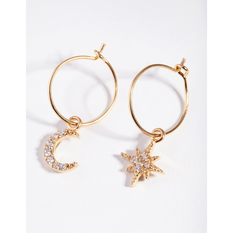Yellow Gold Plated Celestial Hoop Earrings