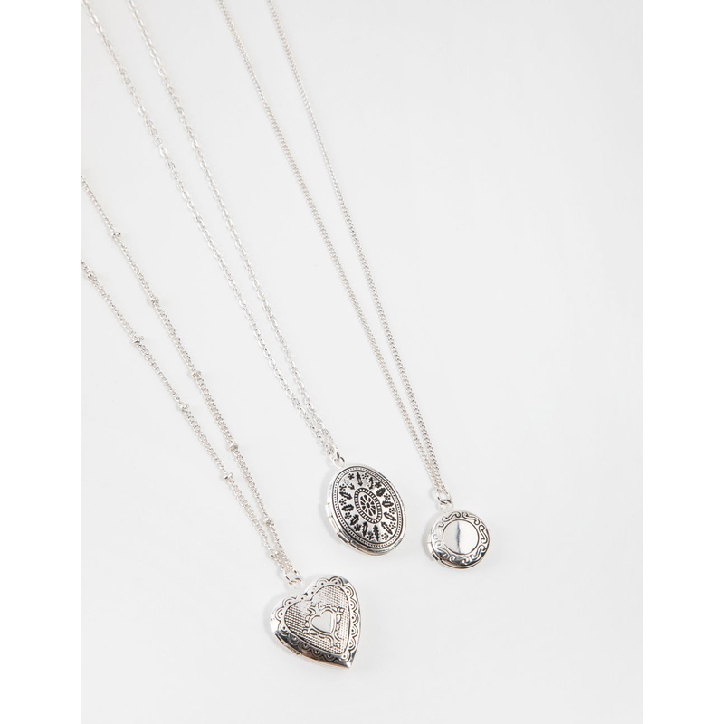 Antique Silver Mix Locket 3-Row Necklace