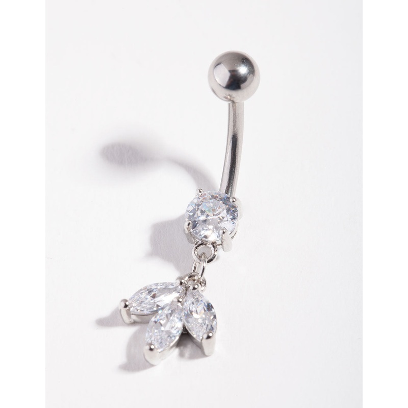 Surgical Steel Cubic Zirconia Marquise Dangle Bellybutton Ring
