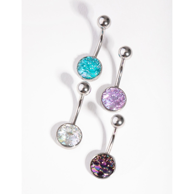 Surgical Steel  Mermaid Scale Belly Ring 4-Pack