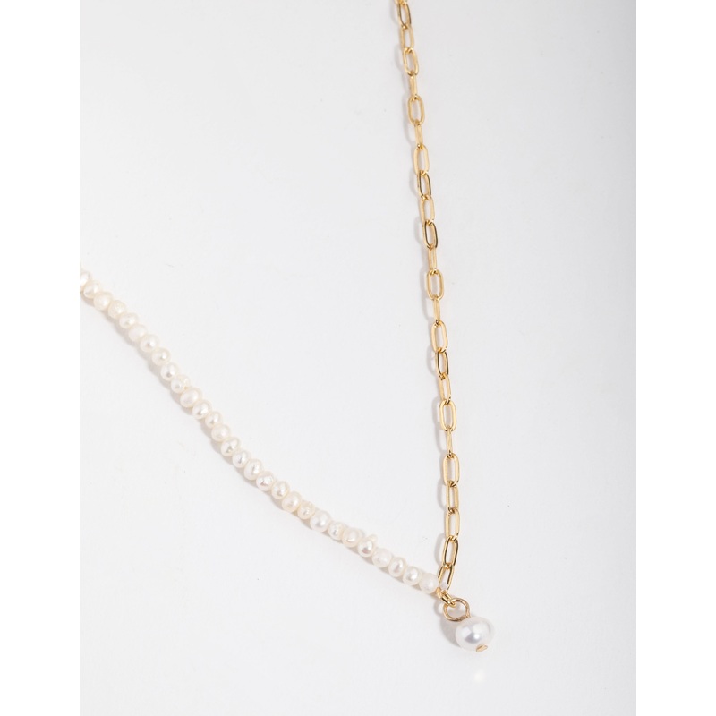 Gold Plated Half Freshwater Pearl Necklace