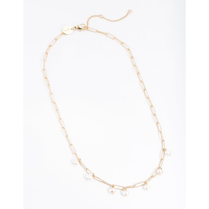 Gold Plated Rectangle Freshwater Pearl Necklace
