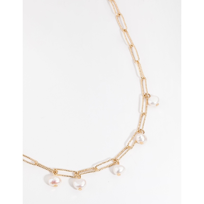 Gold Plated Rectangle Freshwater Pearl Necklace