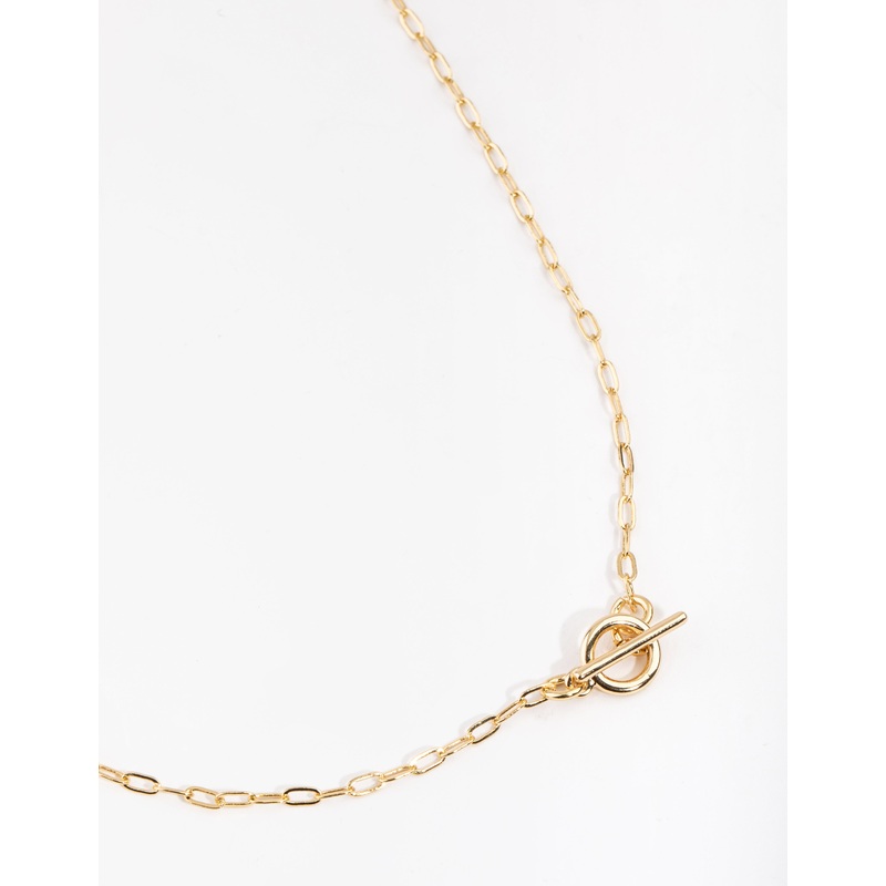 Gold Plated Thin Chain T&O Bar Necklace